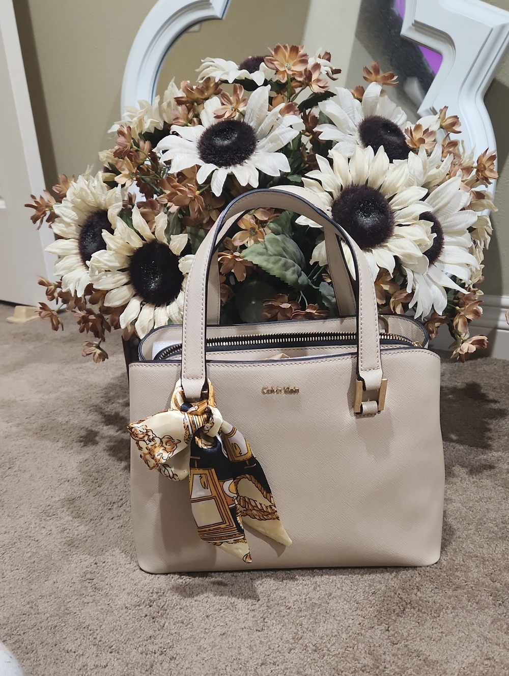Calvin Klein Beige Satchel/ Crossbody Handbag